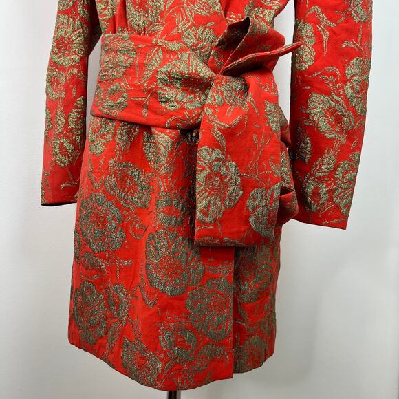 Happy X Nature Kate Hudson Women's Mini Dress Red/Gold Embroidered Glam Size 6 - Picture 7 of 16